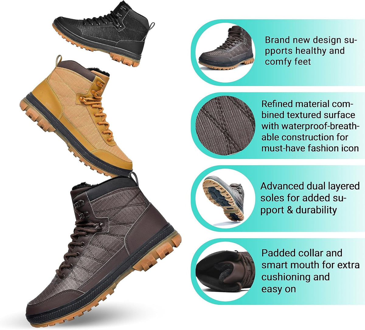 Wondamo Men's Snow Boots Lightweight Waterproof Winter Boots Fur Lined Anti-slip Cold Weather Shoes