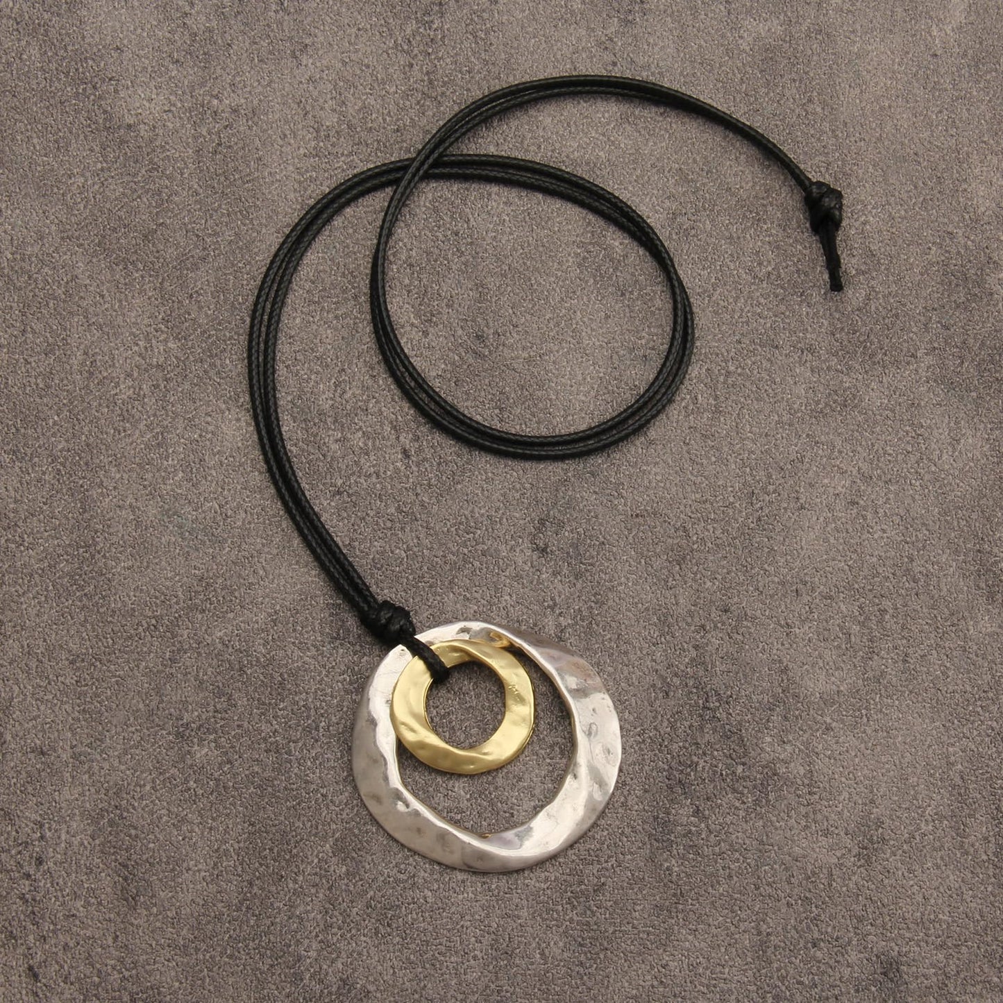 joymiao Chunky Pendant Necklace Boho Silver Pendant for Women Handmade Leather Necklace with Adjustable Cord Boho Style Jewelry