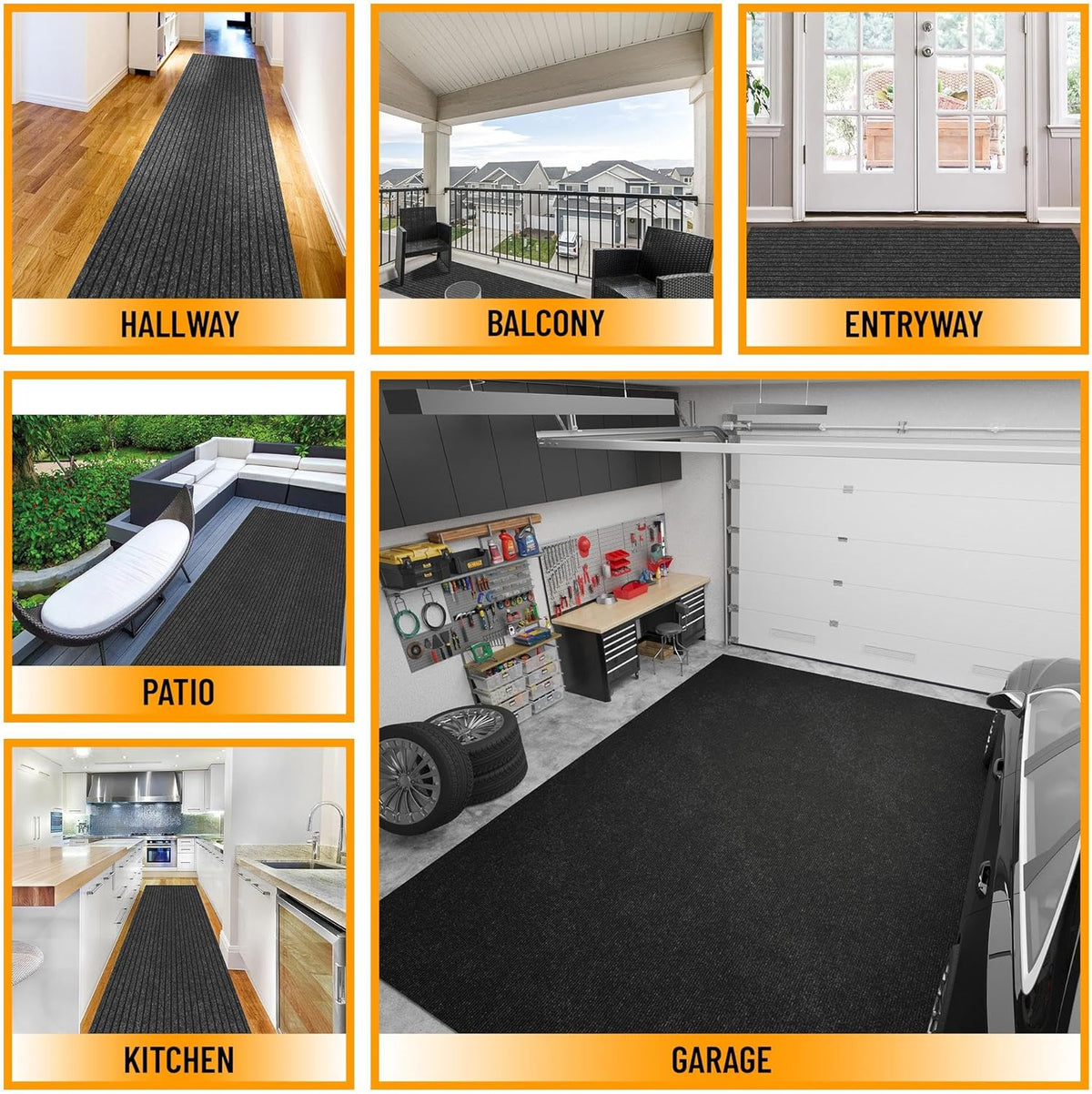 Ottomanson 2' x 31' Hallway Runner with Scraper Pile Extra Durable Non-Slip Rug Mat for Indoor & Outdoor Use - Ideal for Kitchen, Entryway, Patio & Garage - High-Traffic Carpet, Black