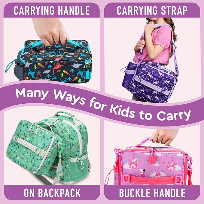 Bentgo Kids Lunch Bag - Durable, Double-Insulated Lunch Bag for Kids 3+; Holds Lunch Box, Water Bottle, & Snacks; Easy-Clean Water-Resistant Fabric & Multiple Zippered Pockets (Fairies)