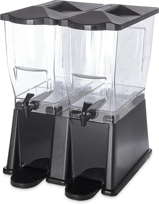 Carlisle FoodService Products Trimline Double Base Rectangular Beverage Dispensers with Spigot for Catering, Buffets, Restaurants, Polycarbonate (Pc), 2 x 3.5 Gallons, Black