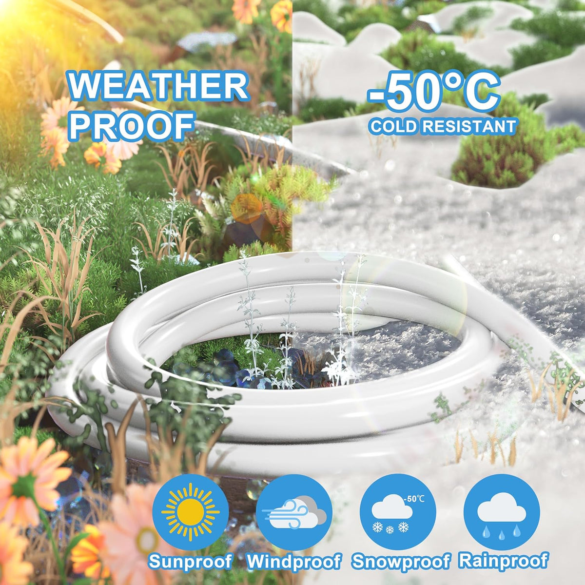 HUANCHAIN Indoor Outdoor White Extension Cord 8 ft Waterproof, 16/3 Gauge Flexible Cold-Resistant Appliance Extension Cord Outside, 13A 1625W 16AWG SJTW, 3 Prong Heavy Duty Electric Cable, ETL