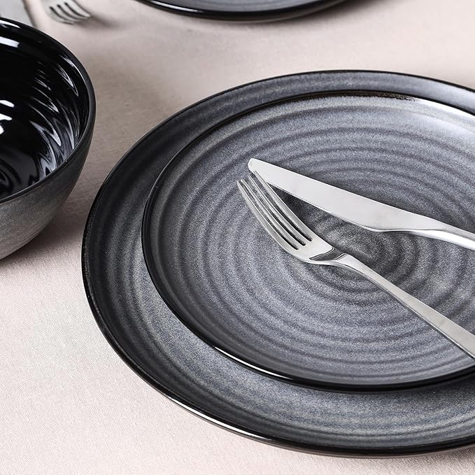 Stone Lain Dua 4-Piece Dinner Plate Set Stoneware, Black