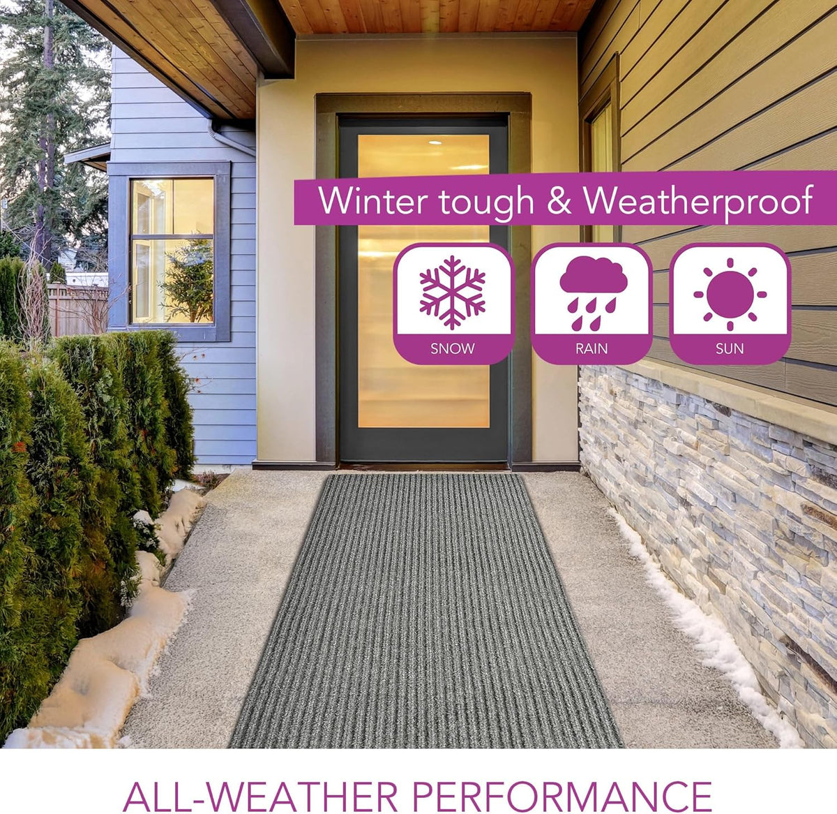 iCustomRug Spartan Weather Warrior Duty Indoor/Outdoor Utility Ribbed in 3ft,4ft,6ft Widths 70 Custom Sizes with Natural Non-Slip Rubber Backing 4'X78' in Grey