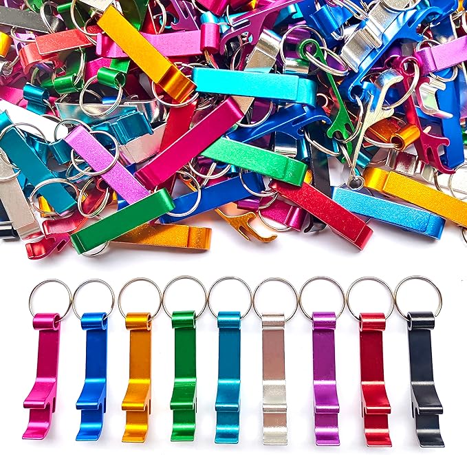 100Pcs Colored Aluminum Bottle Opener Keychain, Soda Beverage Beer Bottle Opener Keychain, for Kitchen/Wedding/Bar/Party