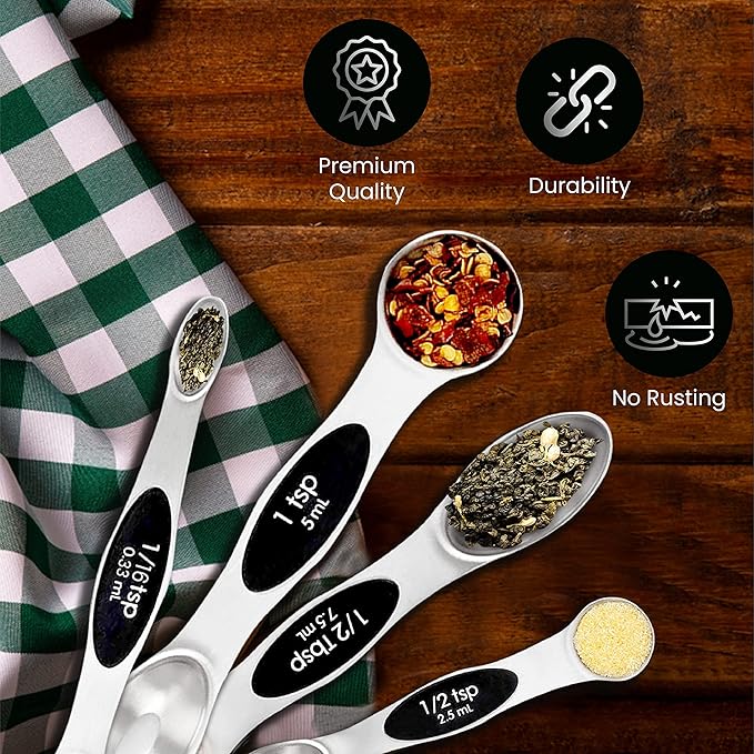 Nextop Stainless Steel Magnetic Measuring Spoons Set – 9 Pieces Dual-Sided Stackable Magnetic Teaspoons and Tablespoons for Dry & Liquid Ingredients – Kitchen Gadgets for Baking & Cooking – Black