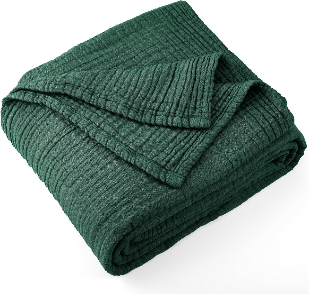 Carriediosa 100% Cotton Muslin Throw Blanket 108" X 90" King Size，4-Layers Summer Gauze Throws for Bed Couch，Soft Lightweight Breathable Linen Blankets Bedspread for Adults All Season，Dark Green