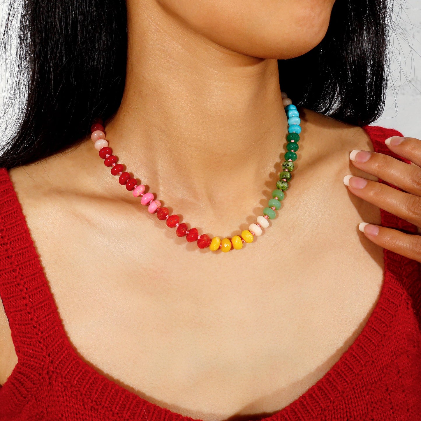 Gemstone Beaded Necklace for Women Colorful Natural Stone Freshwater Pearl Surfer Beach Rainbow Necklace Jewelry Gift (colorful -02)