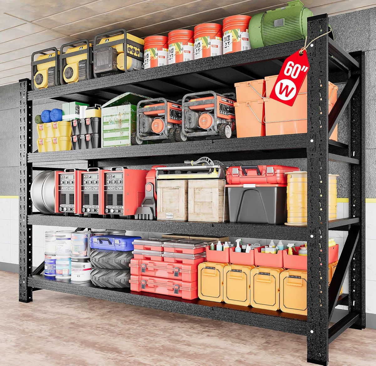 5000LBS Heavy Duty Garage Shelving Units,60" Wide & Deep Storage Shelves,Metal Garage Shelves,Large Storage Rack,Steel Shelf,Industrial Shelving for Shop,Warehouse,Basement,60" W x 24" D x 70" H
