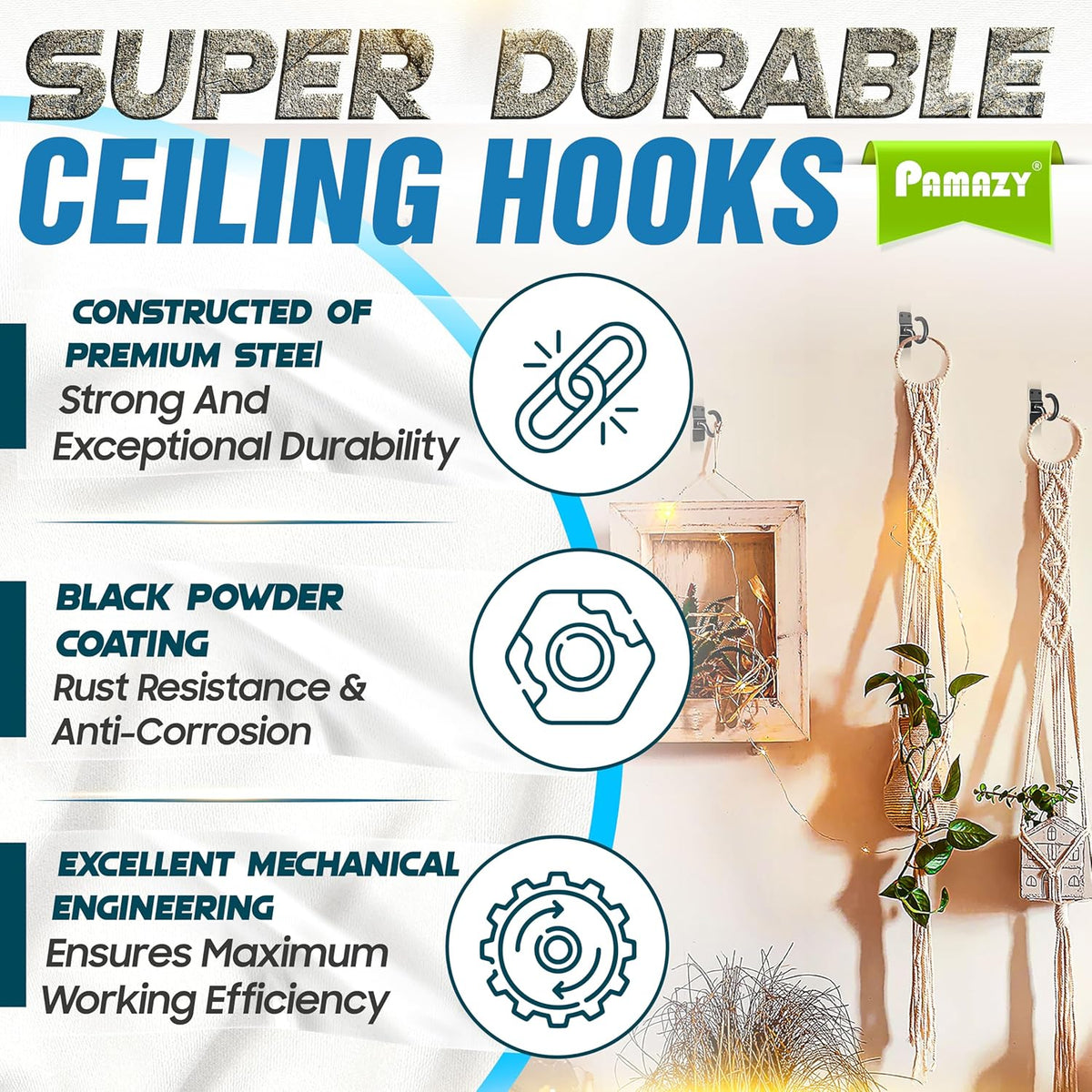 [UPGRADED] 4Pcs 200LBS Rotatable Ceiling Hooks with 4 Screw Points Base, Wall Mount Metal Hanger Black Ceiling Hook for Hanging Plant, Bird Feeder, Lights, Bed Canopy, Wind Chime, Indoor Outdoor Decor