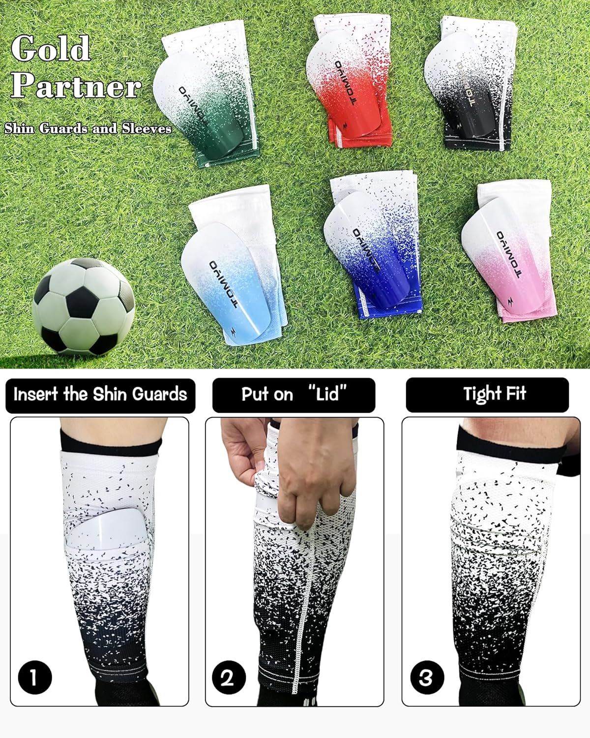 TOMIYO Soccer Shin Guards,Shin Guards Soccer Kids 10-12 and Shin Pad Sleeves with Inserted Pocket,Protective Soccer Equipment for Youth Adult,espinilleras de Futbol para Hombres for Team Sports