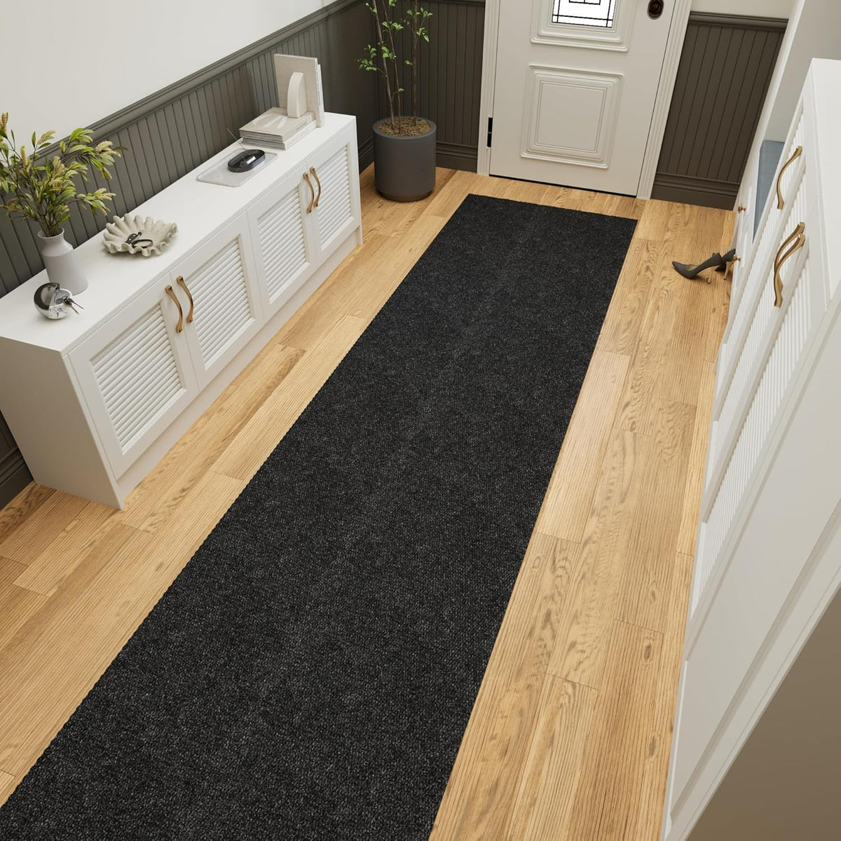 Ottomanson 2' x 5' Hallway Runner with Scraper Pile Extra Durable Non-Slip Rug Mat for Indoor & Outdoor Use - Ideal for Kitchen, Entryway, Patio & Garage - High-Traffic Carpet, Black