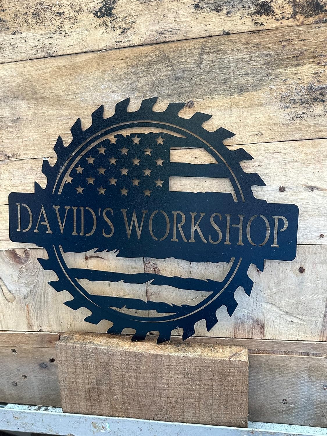 Custom American Flag Metal Shop Sign Gift for Dad, Garage, Car Plaque Wall Art, Dad's Workshop Sign, Custom Name for Men, Boyfriend, Fathers Day