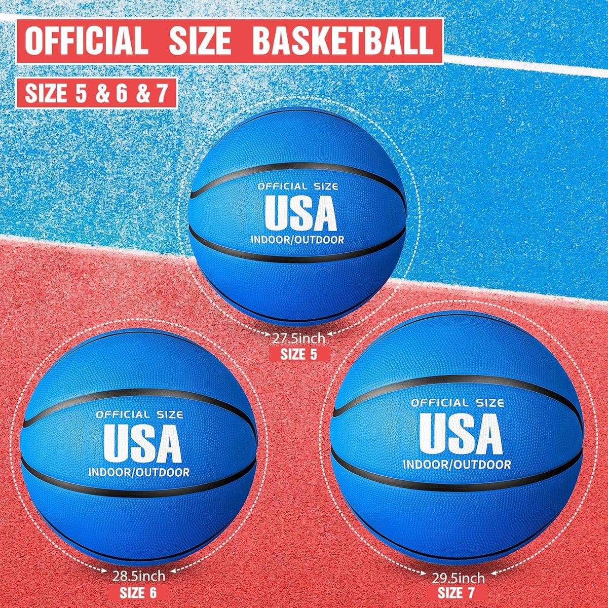 Libima 4 Pcs Rubber Basketball with Pump Official Size Indoor Outdoor Basketball Game Practice Training Kid Teen Women Men Streetbball Sport Gift Back to School