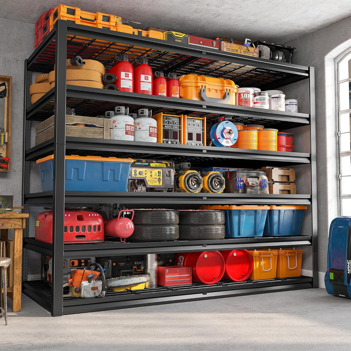 REIBII 3500LBS Garage Shelving, Adjustable Storage Shelves Heavy Duty, 6 Tier Heavy Duty Shelving, Metal Shelving Unit for Warehouse, Basement, Industrial, 55" W x 26" D x 84" H, Black, 3 Pack