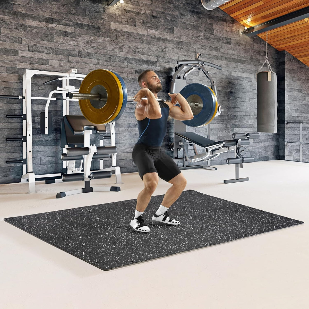 Sivan Fitness 1/2" Thick Rubber Top High-Density EVA Foam Gym Flooring for Home Gym - 48 Sq Ft Exercise Mat Tiles for Workout, Yoga, MMA, Heavy Exercise Equipment Mat - 12 Interlocking Gym Floor Mat