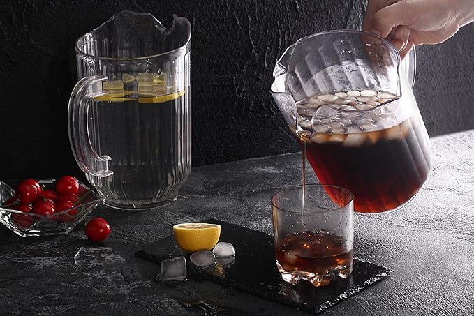 New Star Foodservice Plastic Restaurant-Grade Water Pitcher with 3 Spouts, 60-Ounce, Clear