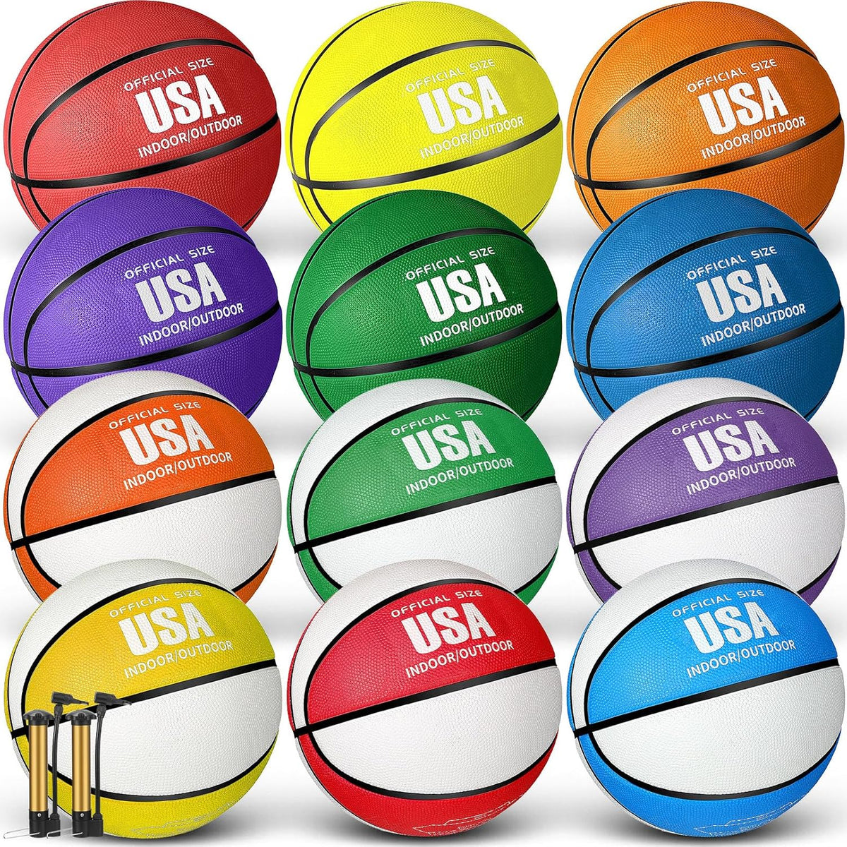 HyDren 12 Pcs Basketballs Bulk with Pump Donation Supplies Size 5/6/7 Deflated Basketball for Outside Sport Operation Machine Stitched Ball