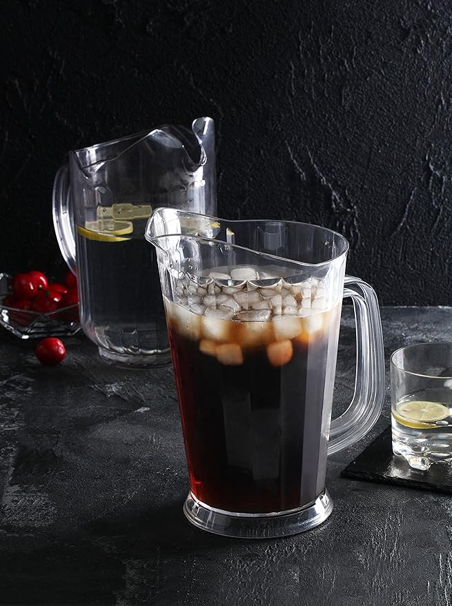 New Star Foodservice Plastic Restaurant-Grade Water Pitcher with 3 Spouts, 60-Ounce, Clear