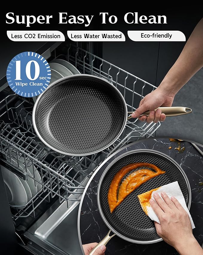 Nonstick Frying Pan with Lid 10-Inch, Durable Stainless Steel Skillet, Induction Cooktop Compatible, PFOA-Free Scratch-Proof, Dishwasher & Oven Safe, Stay-Cool Handle, Silver Kitchen Cookware