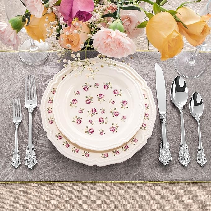 KEAWELL Luxury 20 Pieces 18/10 Stainless Steel Flatware set, Service for 4, silver plated with gold accents, Fine Silverware set and Dishwasher Safe (Silver)