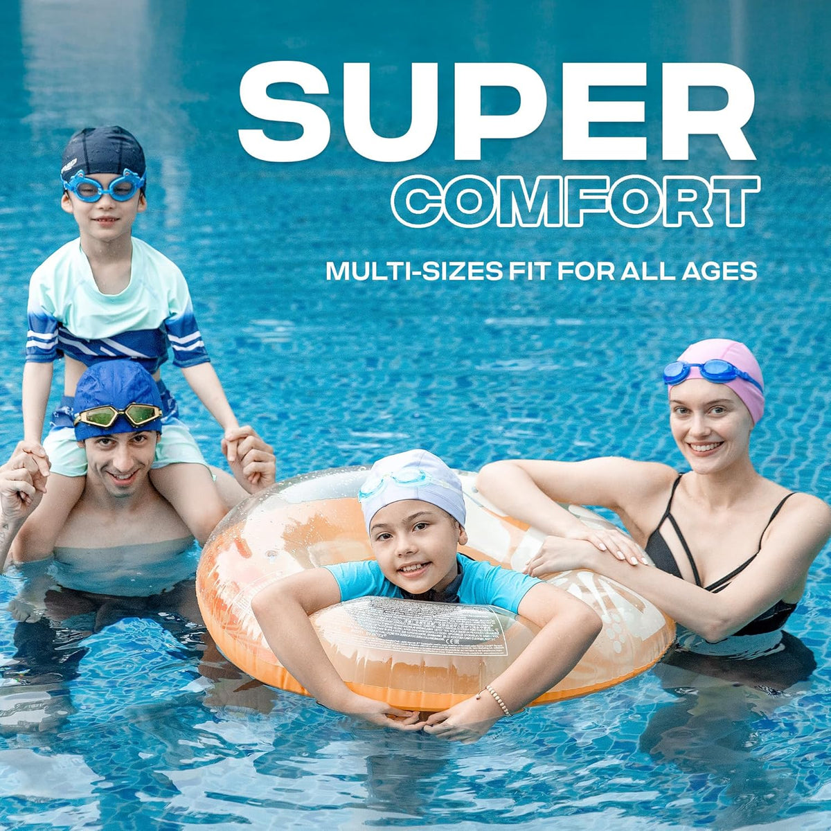 COOLMATE Fabric Swim Cap for Adult Women Men Kid 3 4 6 8 14 16, Silicone Water Resistant Layer, Cloth Swim Cap Gifts for Swimmers, Lightweight for Pool, Lap Swimming (1 pc)