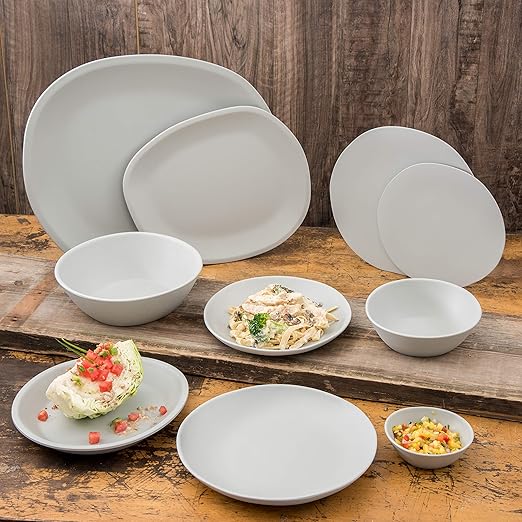 Carlisle FoodService Products Ridge Resuable Plastic Platter Oblong Platter for Home and Restaurant, Melamine, 18 Inches, Cement, (Pack of 6)