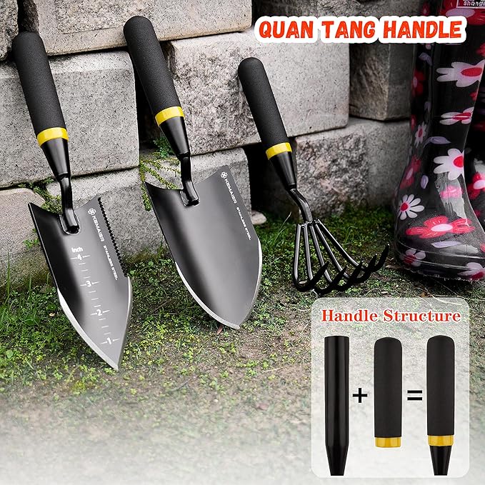 Heavy Duty Stainless Steel Garden Tool Set - Thoughtfully Crafted for Outdoor Patio Use, Perfect for Both Men and Women. Includes Gardening Trowel, Transplanting Shovel, and Hand Cultivators