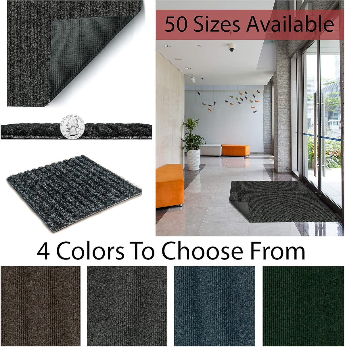KOECKRITZ Heavy Duty Durable All Weather Indoor/Outdoor Non Slip Entrance Mat Rugs and Runners for Office Business Building Home Garage Front Door (3' x 9', Charcoal)