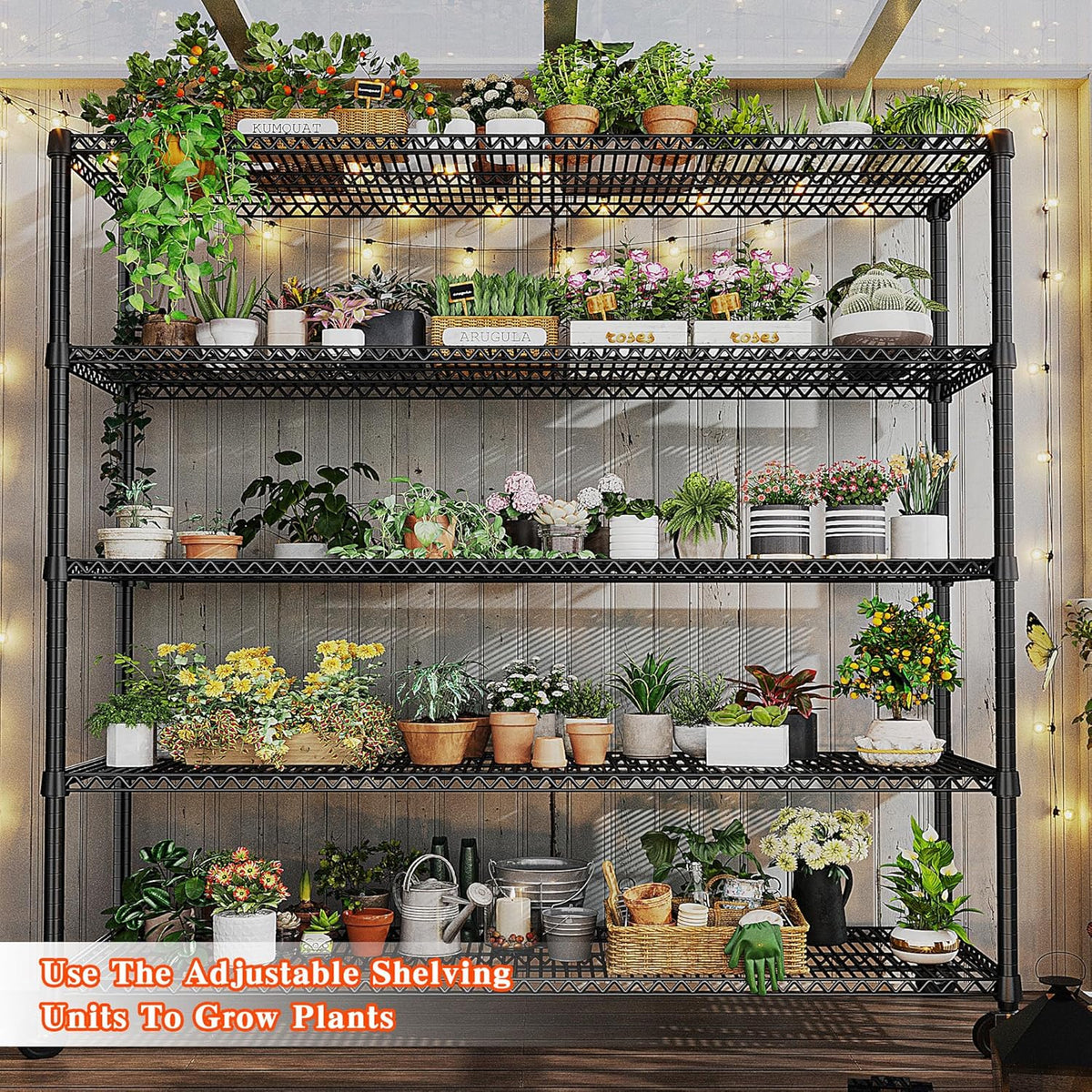 REIBII 73" H Storage Shelves Wire Shelving with Wheels 3200 lbs Heavy Duty Steel Metal Shelving Unit Shelf Rack for Warehouses,Garage, Kitchen, School,Commercial,73" H X 60”W X 18" D
