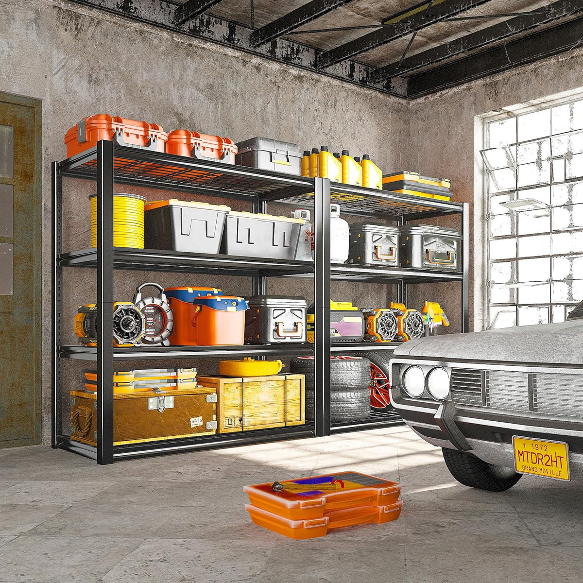 REIBII 40" W Garage Shelving 2240 LBS Storage Shelves Adjustable Heavy Duty Shelving 4 Tier Metal Shelves for Storage 59.5"H Metal Shelf for Pantry Basement Warehouse 40"W × 19.5"D × 59.5"H, 4 Pack