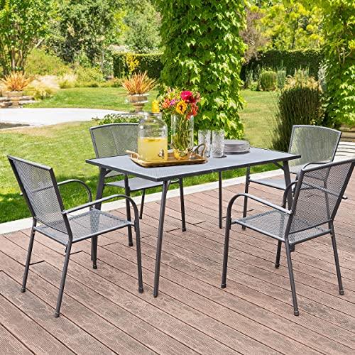 AECOJOY 51”x31” Metal Patio Dining Table Rectangular Steel Outdoor Table, Weather-Resistant Table with 1.73" Umbrella Hole for Lawn Backyard Garden, Dark Grey