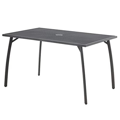 AECOJOY 51”x31” Metal Patio Dining Table Rectangular Steel Outdoor Table, Weather-Resistant Table with 1.73" Umbrella Hole for Lawn Backyard Garden, Dark Grey