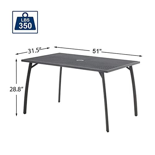 AECOJOY 51”x31” Metal Patio Dining Table Rectangular Steel Outdoor Table, Weather-Resistant Table with 1.73" Umbrella Hole for Lawn Backyard Garden, Dark Grey