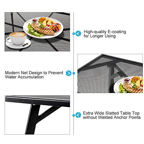 AECOJOY 51”x31” Metal Patio Dining Table Rectangular Steel Outdoor Table, Weather-Resistant Table with 1.73" Umbrella Hole for Lawn Backyard Garden, Dark Grey