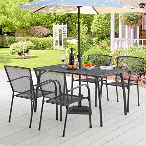 AECOJOY 51”x31” Metal Patio Dining Table Rectangular Steel Outdoor Table, Weather-Resistant Table with 1.73" Umbrella Hole for Lawn Backyard Garden, Dark Grey