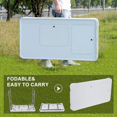 Allpop Folding Fish Cleaning Table with 2 Sinks & Grid Rack, 42.5'' Portable Camping Fish Fillet Station with Foldable Faucet, Drainage Hose, Sprayer, Storage Box, Drawer & Grooves for Picnic, White…