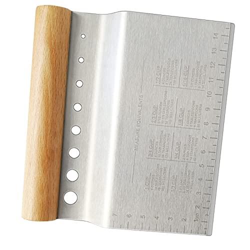 ALLTOP Dough Bench Scraper/Cutter/Chopper Stainless Steel Blade with Herb Stripper,Multipurpose Kitchen Pastry Tool with Scale Ruler - Leaf Remover - 1 Pack