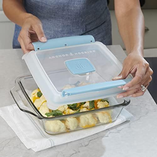 Anchor Hocking 8 Inch Square Cake Dish with TrueLock Locking Lid Bakeware