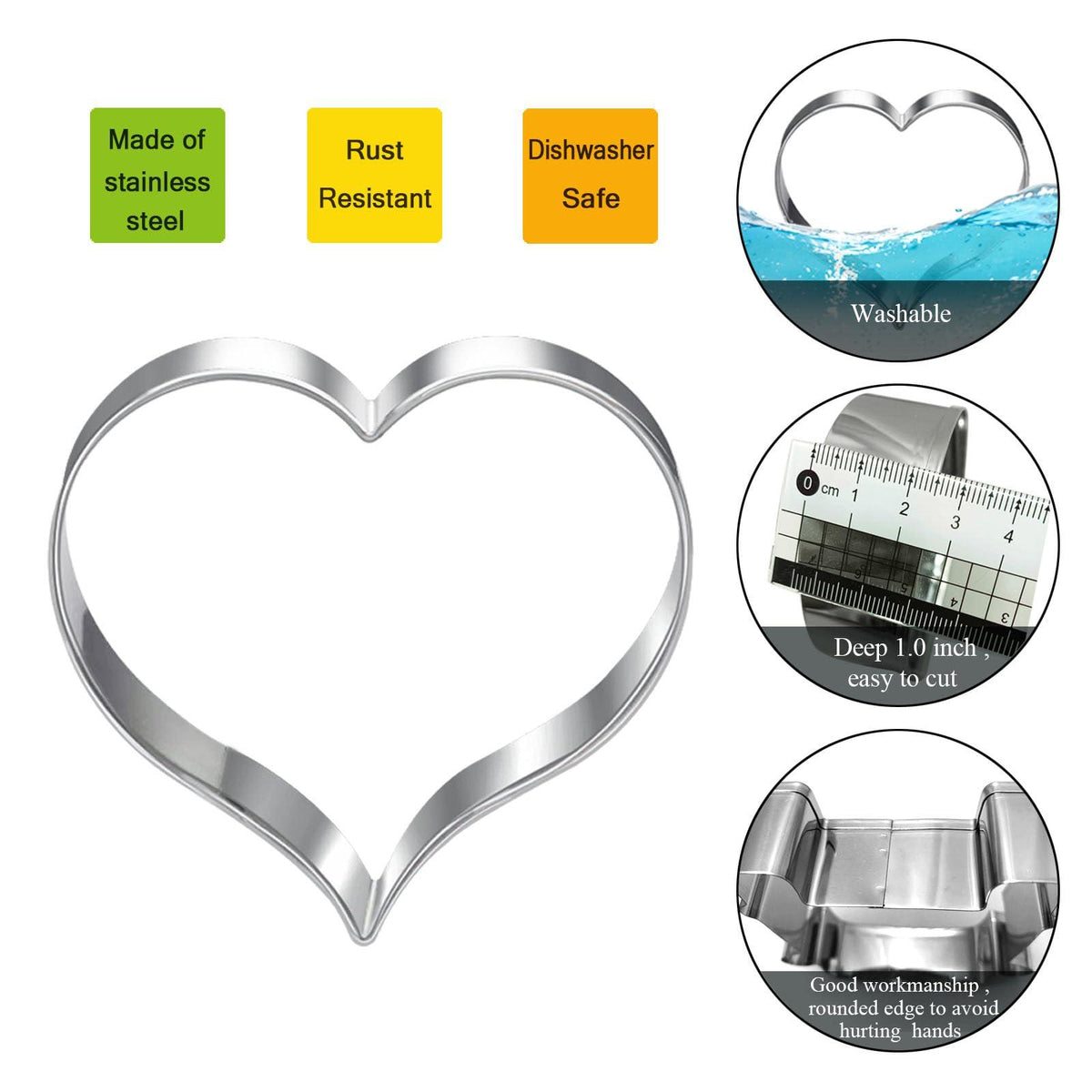 Auktosmn Valentines Cookie Cutter Set-6 Piece-Dishwasher Safe-Large Heart, Mini Heart, Lips, X, and O-Valentines Day Decor Gift