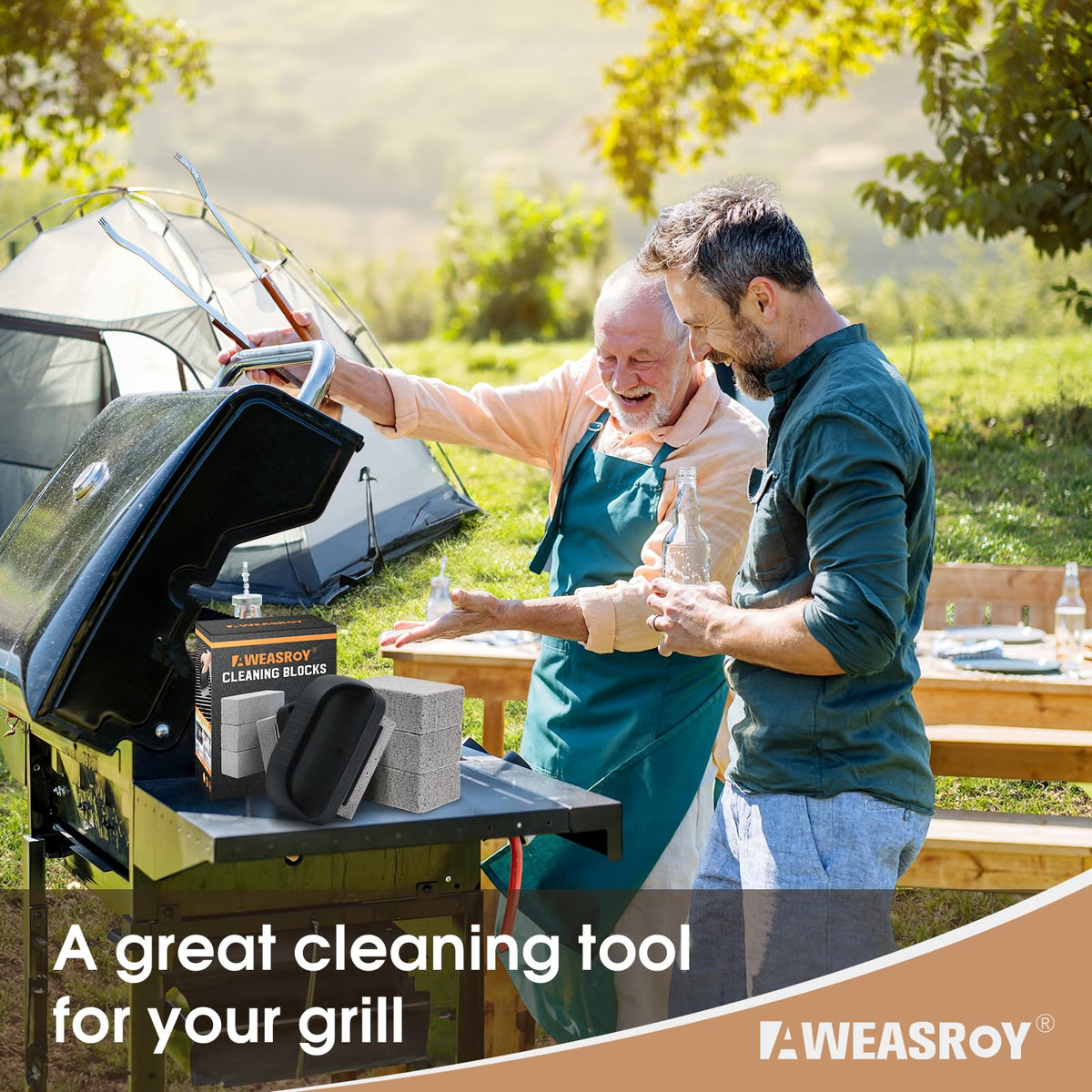 AWEASROY Heavy Duty Grill Cleaner, Grill Cleaning Bricks with Handle, Pumice Griddle Cleaning Stone Removing Stains for BBQ, Swimming Pool, Sink(4 Pack)