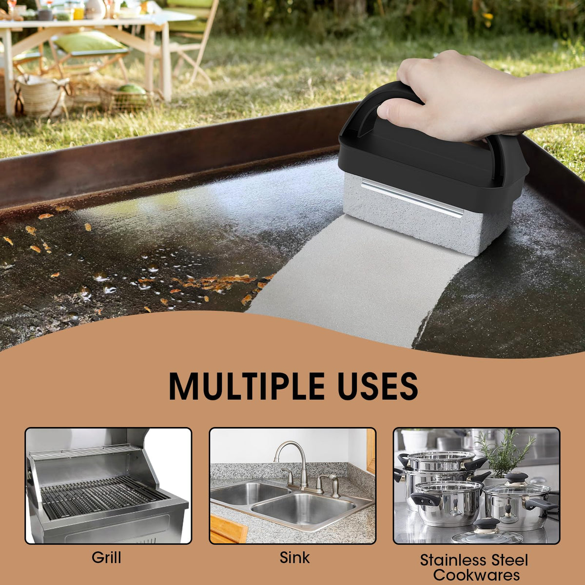 AWEASROY Heavy Duty Grill Cleaner, Grill Cleaning Bricks with Handle, Pumice Griddle Cleaning Stone Removing Stains for BBQ, Swimming Pool, Sink(4 Pack)
