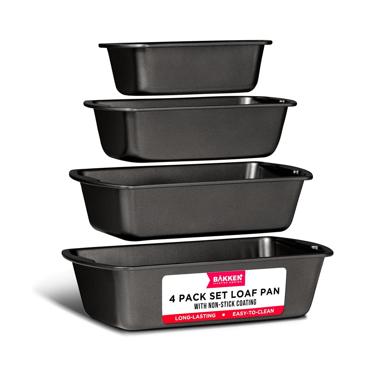 Bakken- Swiss Loaf Pan Set 4-Piece - Deluxe Nonstick Carbon Steel Bakeware for Perfect Bread and Cakes – Dishwasher Safe, Premium Pans for Home Baking