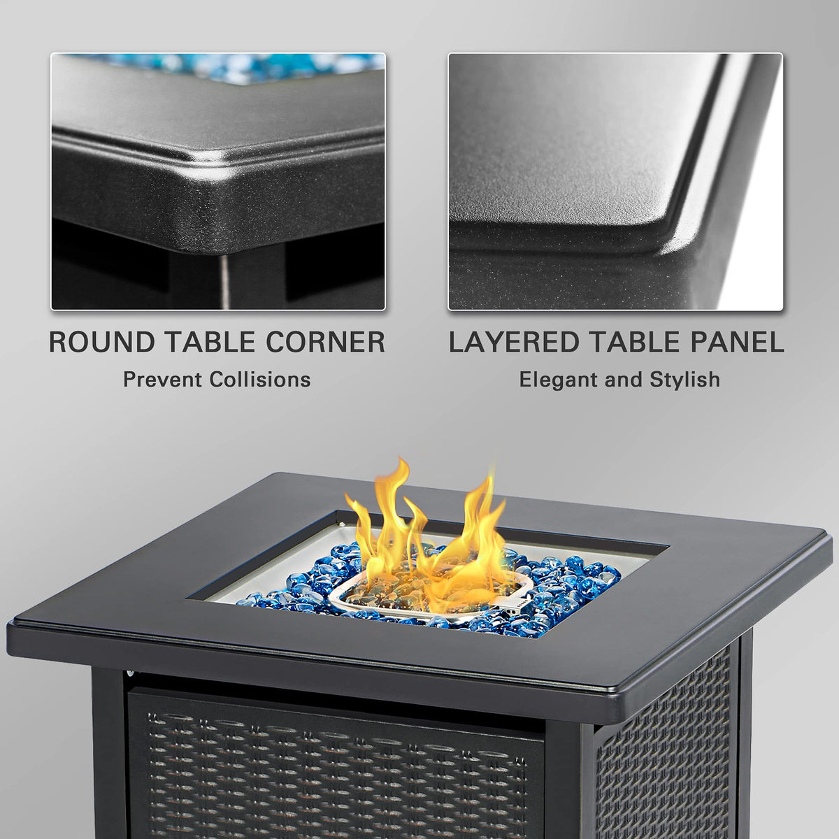 BALI OUTDOORS 50000 BTU Propane Fire Pit with Lid, 28 inch Fire Pit Table Outdoor, Black Firepits for Outside Backyard, Patio