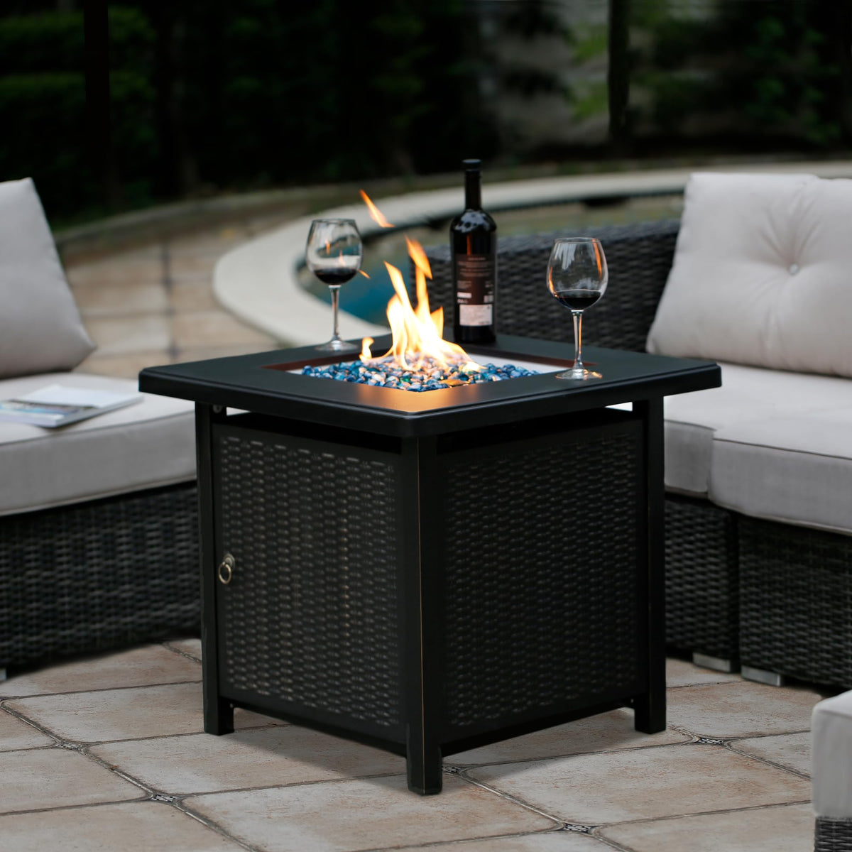 BALI OUTDOORS 50000 BTU Propane Fire Pit with Lid, 28 inch Fire Pit Table Outdoor, Black Firepits for Outside Backyard, Patio