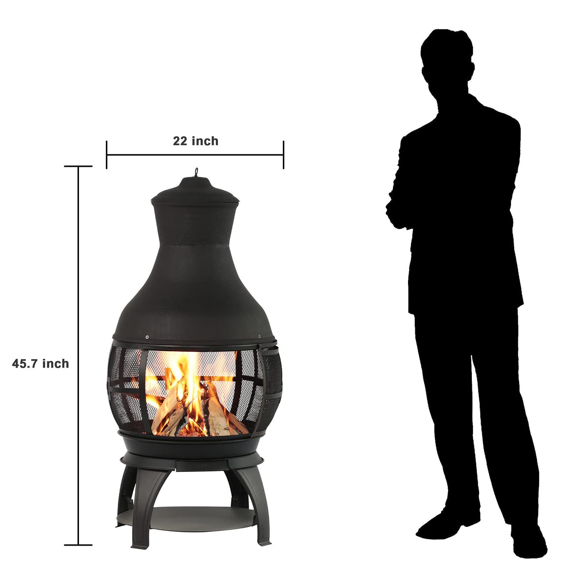 BALI OUTDOORS Chimenea Outdoor Fireplace Wooden Fire Pit, Brown-Black