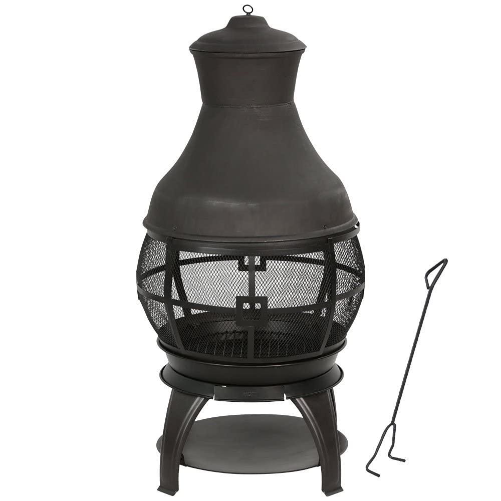 BALI OUTDOORS Chimenea Outdoor Fireplace Wooden Fire Pit, Brown-Black