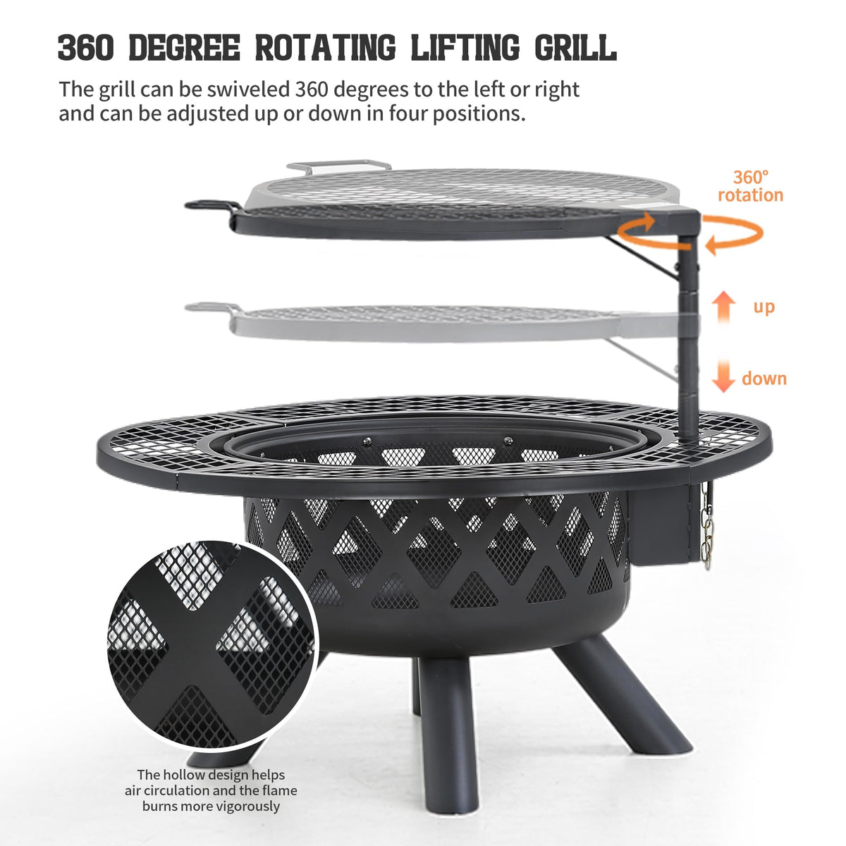 BALI OUTDOORS Fire Pit with Poker, 32 inch Outdoor Fire Pit Patio, Wood Burning Firepits for Outside with Grill
