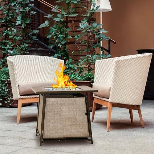 BALI OUTDOORS FirePit Propane Gas Fire Pit Table, 28Inch Square Fire Table 50,000BTU with Cover Lid & Blue Fire Glass for Outside Backyard Deck Patio