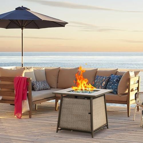 BALI OUTDOORS FirePit Propane Gas Fire Pit Table, 28Inch Square Fire Table 50,000BTU with Cover Lid & Blue Fire Glass for Outside Backyard Deck Patio